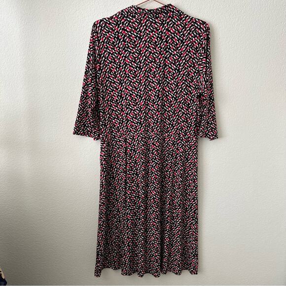 Vince Camuto plus red black white geometric print faux wrap dress 3/4 sleeve - Picture 4 of 6